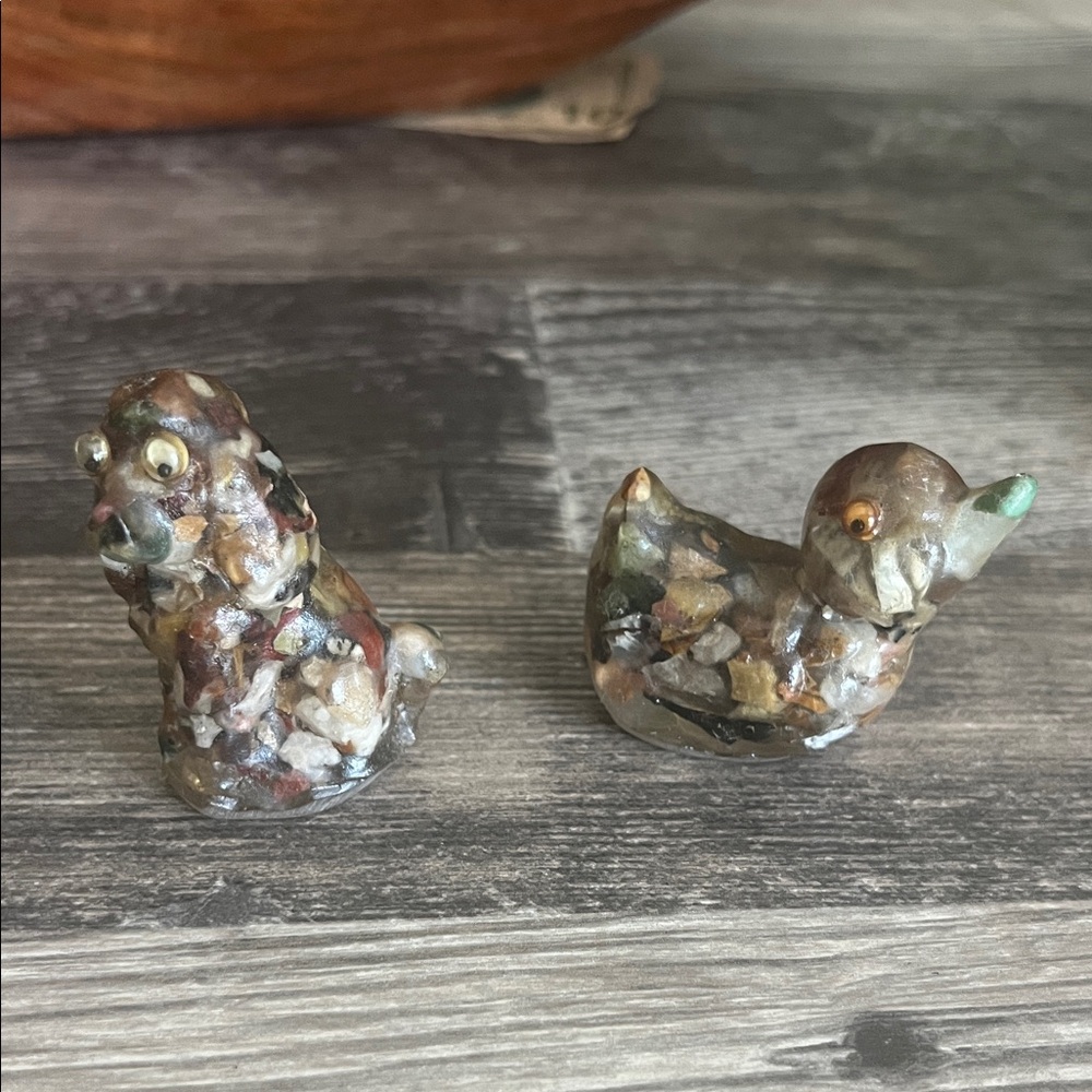 Handmade Mixed Stone Miniature Dog and Duck Figurines -